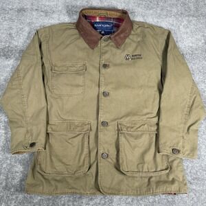 VTG Swingster Jacket Mens Large Brown Button Up Leather Collar Chore Barn Morton